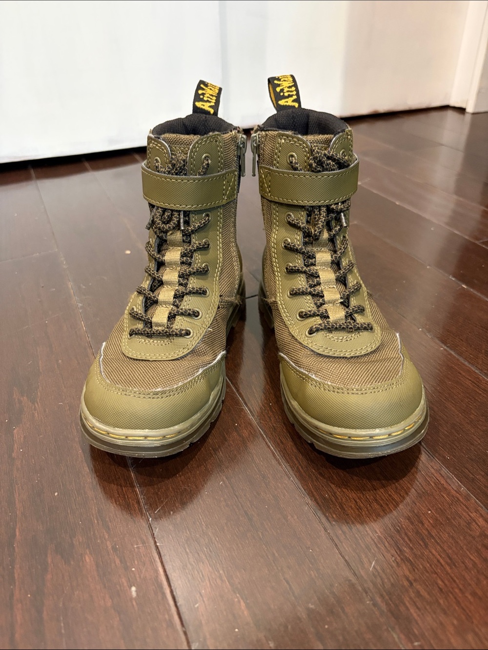 Dr. Martens Kids Olive Green Lace-Up Combat Boots with Strap